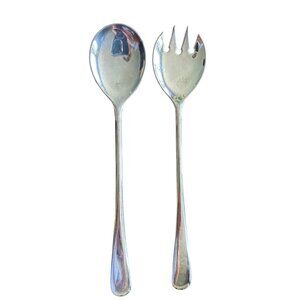 Silverplated Italy Serving Spoon and Fork Set 9.5 Inches Long Durable Classic